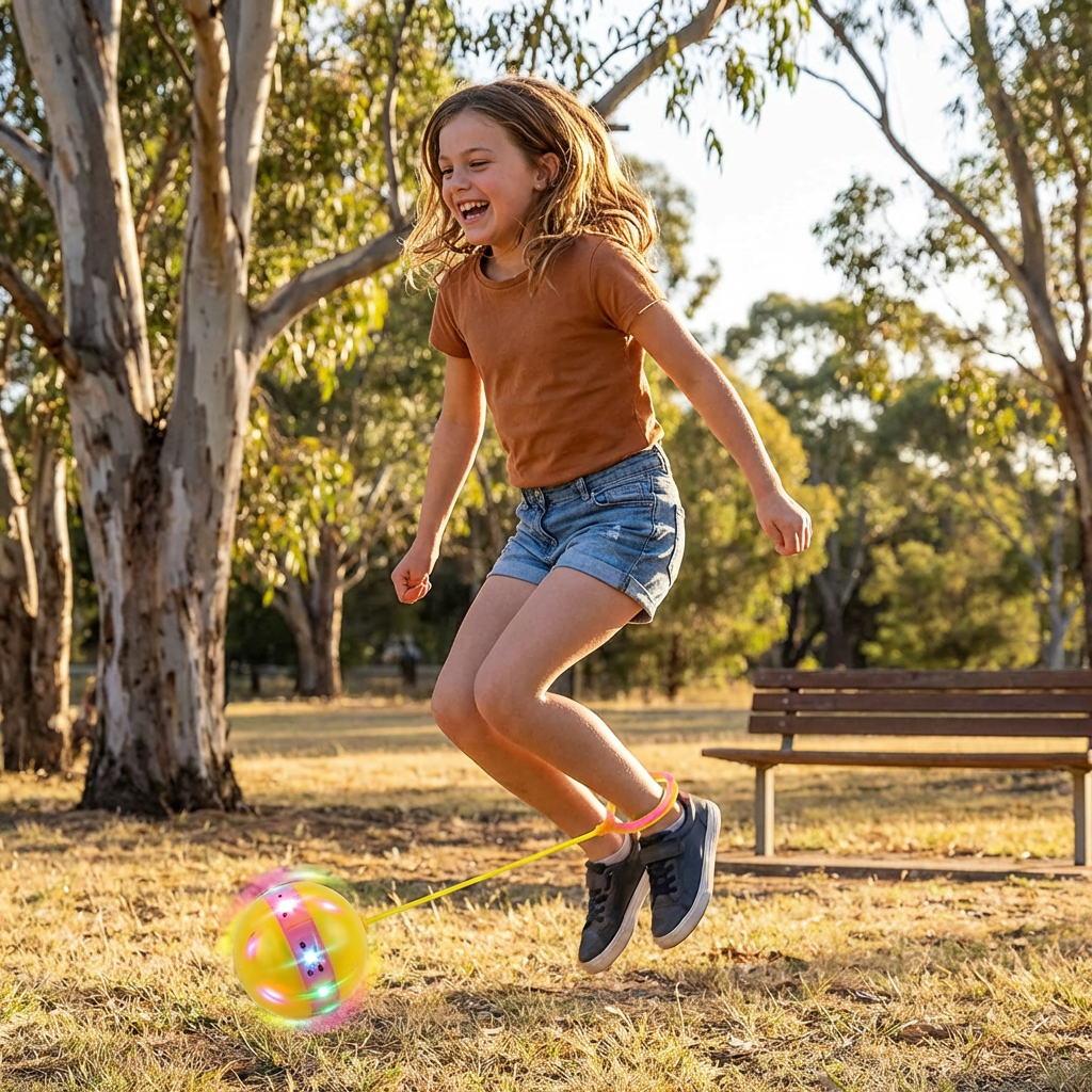 Ankle Bounce Ball with LED Lights and Adjustable Loop for Kids