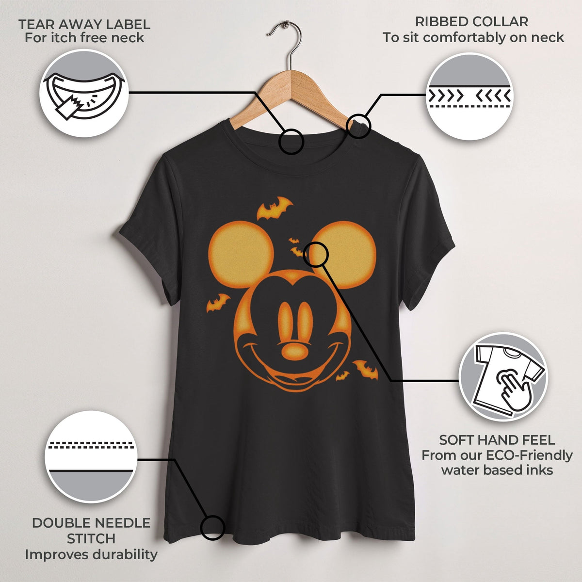 Women's Mickey & Friends Halloween Pumpkin Face Graphic Tee Black 2X Large
