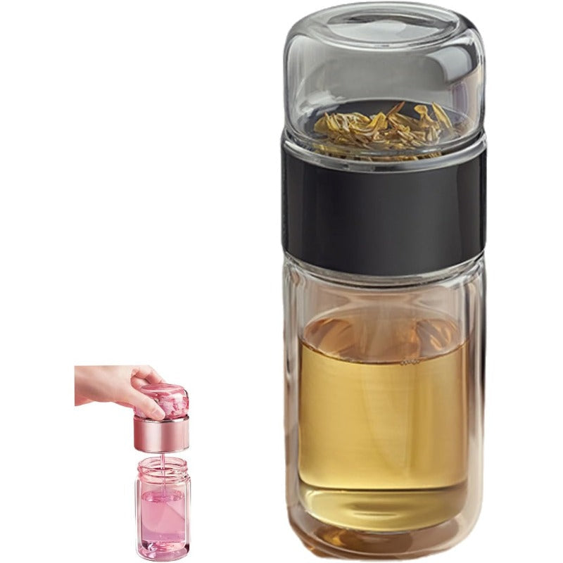 Glass Tea Infuser Bottle with Tilt Separation Filter and Double Wall  Insulation