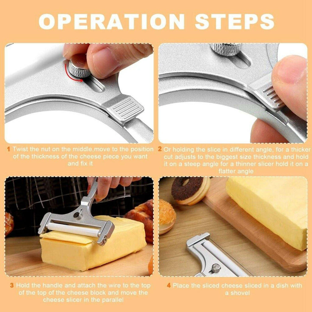 Cheese Slicer with Adjustable Thickness and Replaceable Cutting Wire, Non-Slip Base