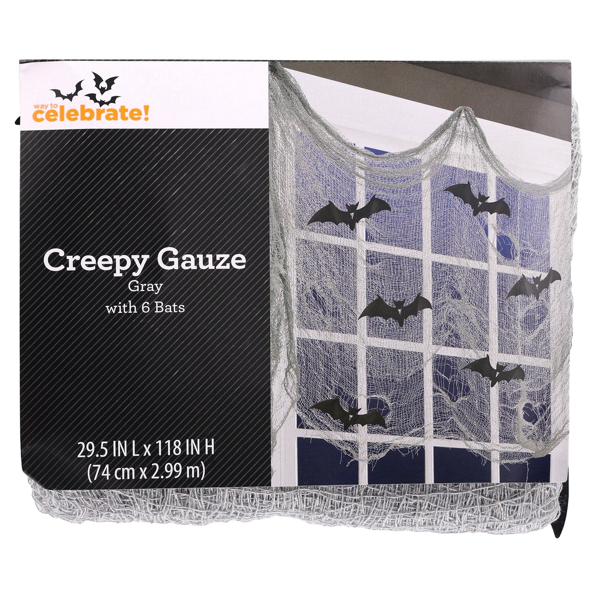 Creepy Gauze Fabric with Bats, Gray, 29.5" x 118", Halloween by Way To Celebrate