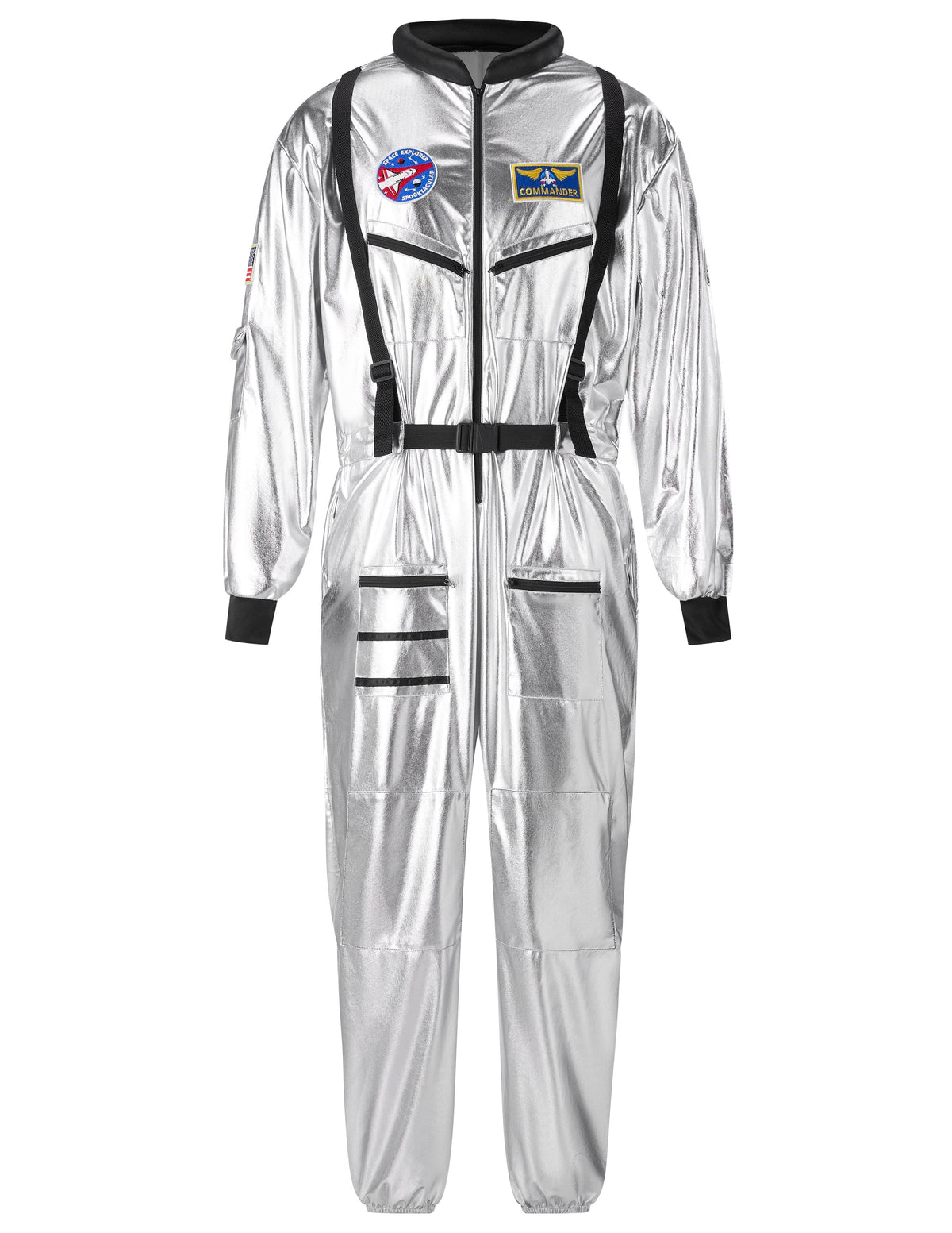 Joyfy Adult Men Astronaut Costume Halloween Spaceman Costume Silver Space Suit Spaceman Jumpsuit Pilot Outfit for Halloween Party Cosplay