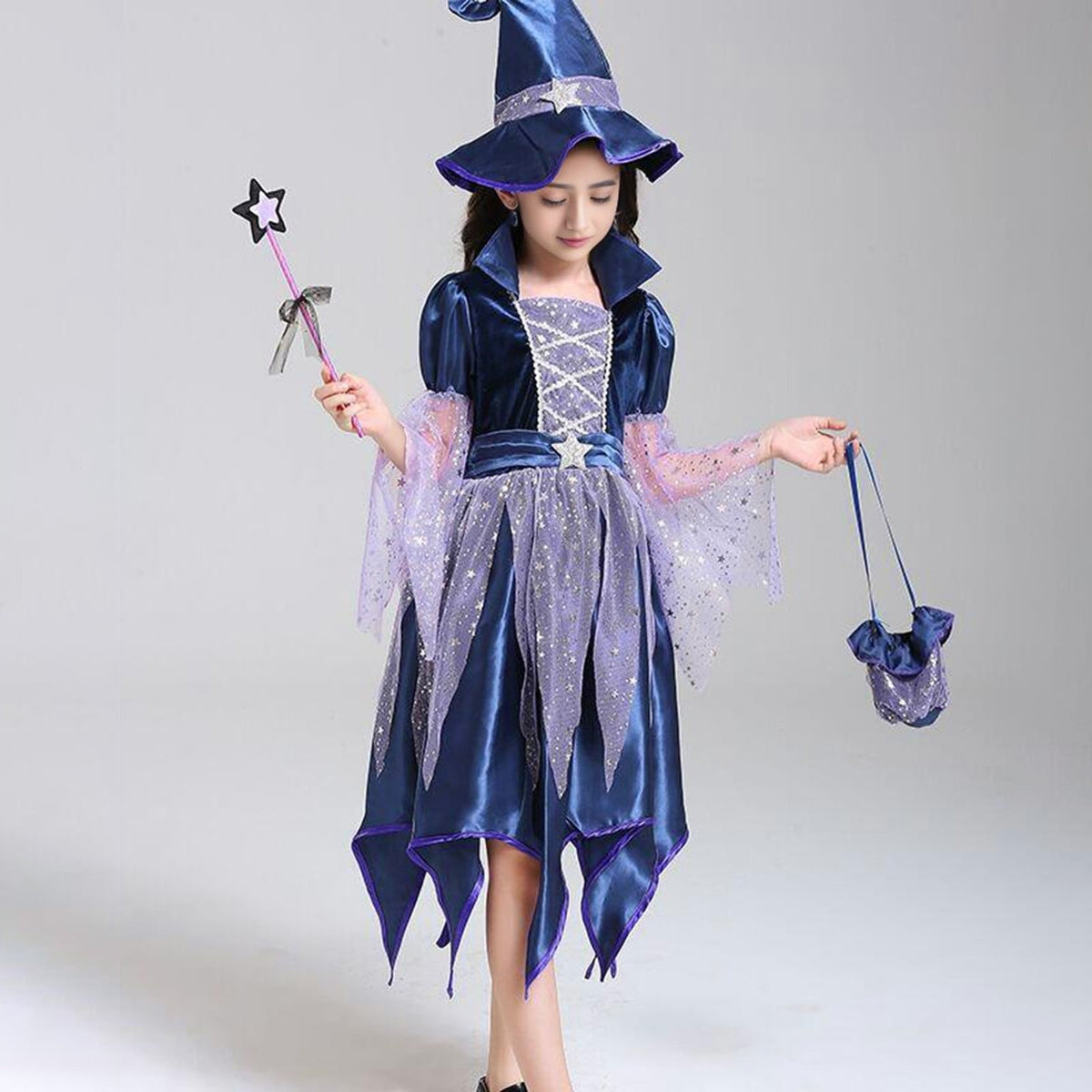 Gunia Girls Witch Tutu Dress Outfits With Hat 4 Piece Halloween Cosplay Dress Role Play For Toddler Kids Holiday Party Dress Up Play, Size 4-14 Years