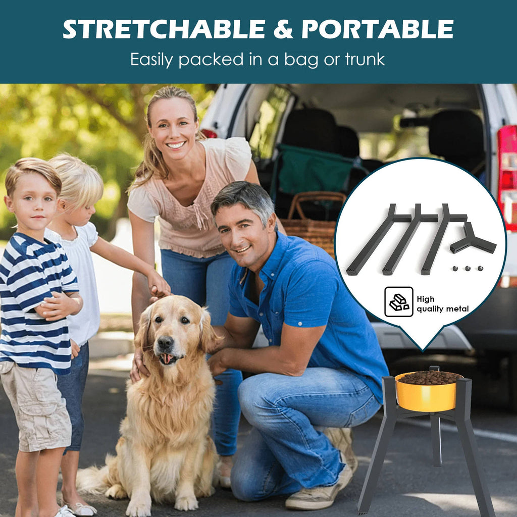 Dog Bowl Stand with Adjustable Width and Foldable Metal Frame, 13.7in  Height