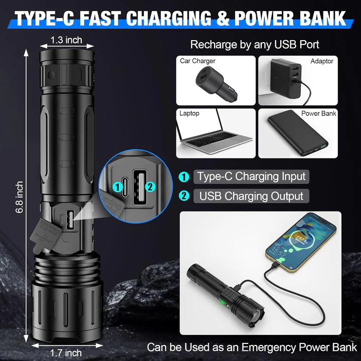 High-Output Handheld Flashlight for Outdoor and Emergency Use