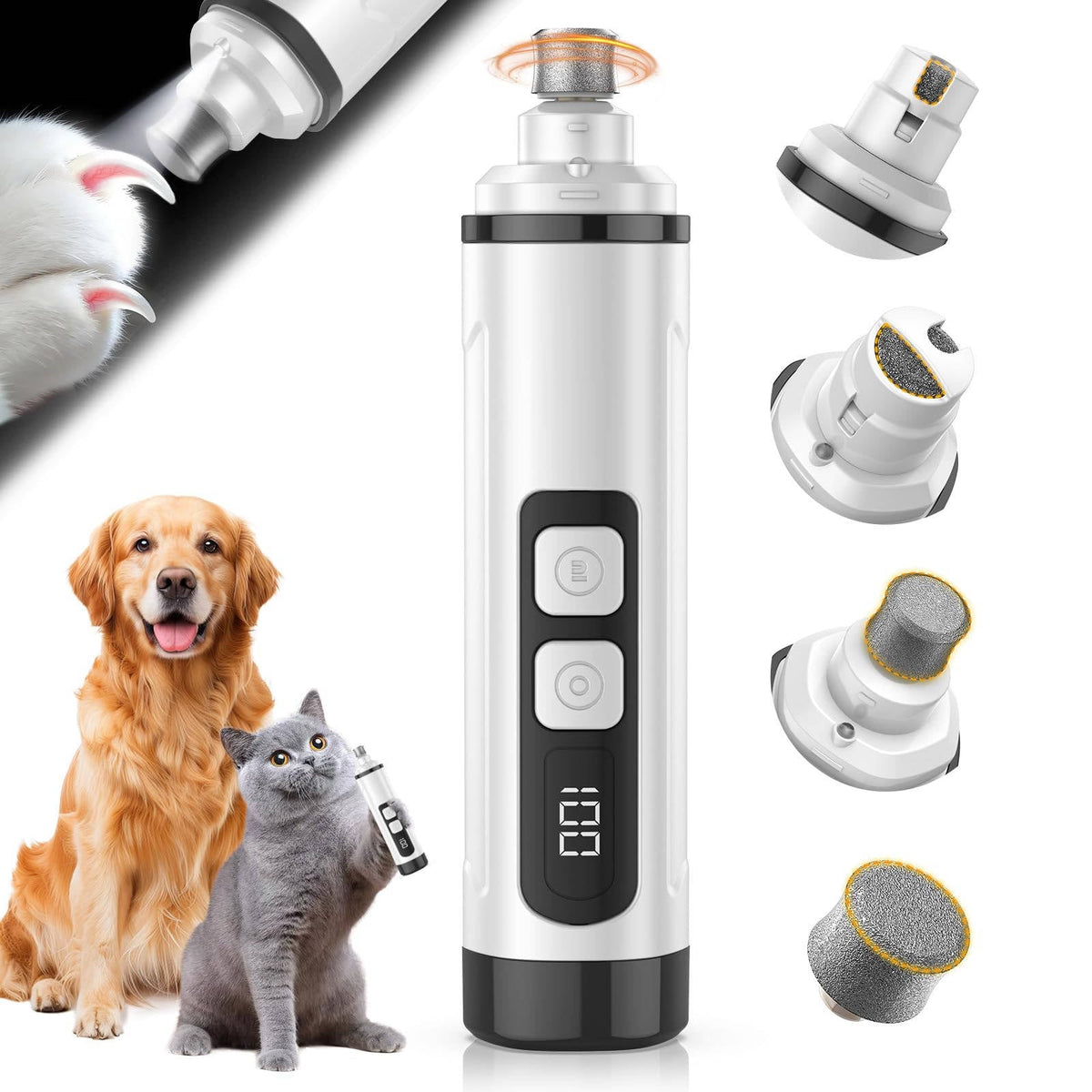 Electric Dog Nail Grinder, 3 Speed Quiet Pet Nail Clipper with LED Lights for Small, Medium and Large Dogs and Cats