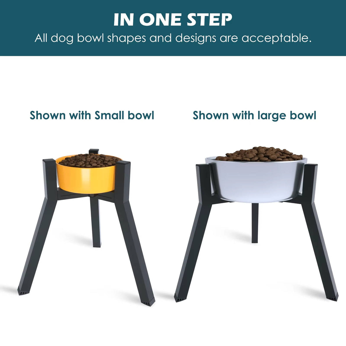 Dog Bowl Stand with Adjustable Width and Foldable Metal Frame, 13.7in  Height