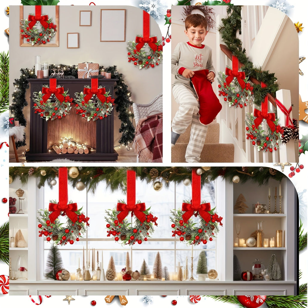 Artificial Christmas Wreath with Red Bows and Pinecone Accents
