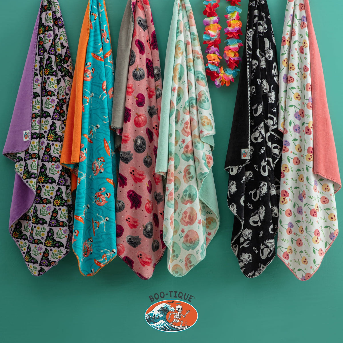Boo-tique Soft Throw Blanket, Plush Fleece Blanket, Halloween Mermaids, Black, 50" x 72"