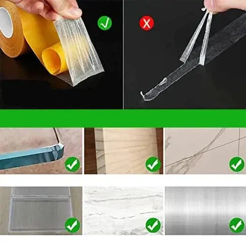Double-Sided Tape with Reinforced Mesh Core and Clear Adhesive, 2 in x 196 in