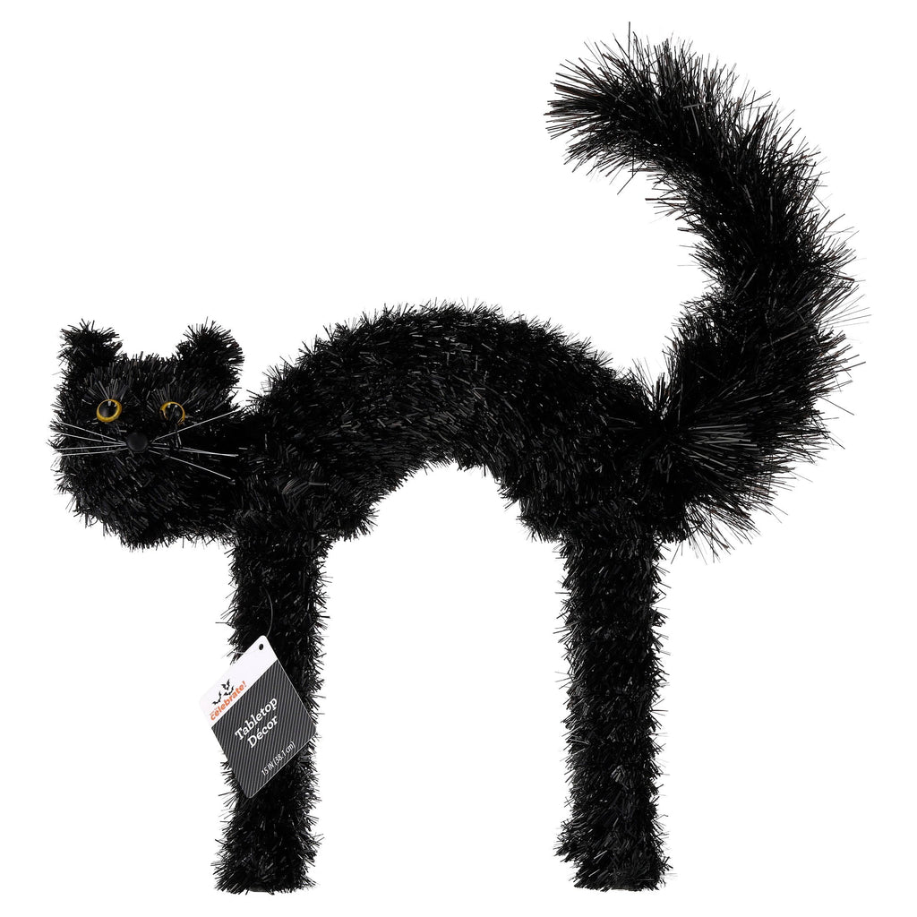 Tinsel Scaredy Cat Decoration, Black, 15", Halloween by Way To Celebrate
