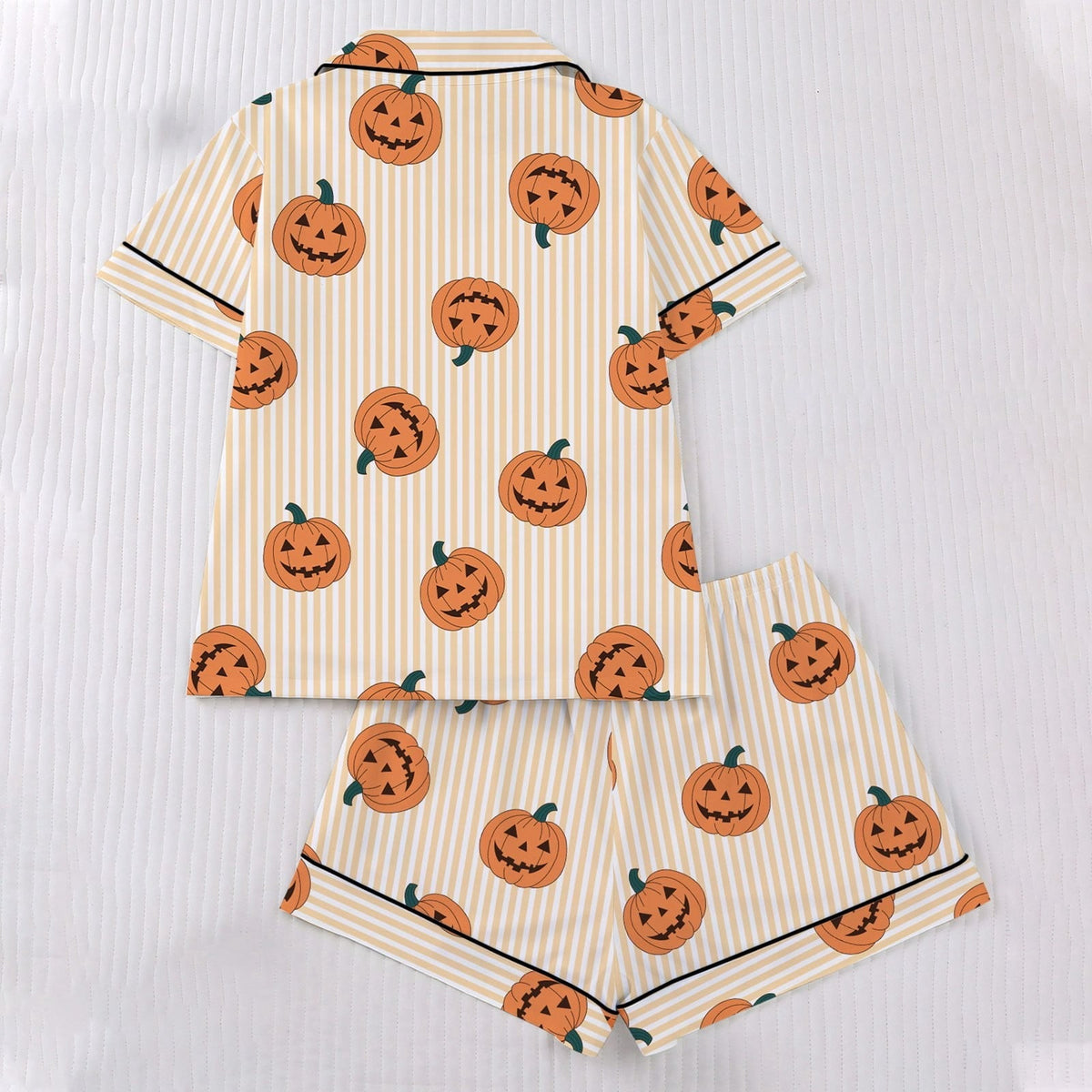 CUZIBR Girls Halloween Pajamas Sets Soft Comfortable Ghost Pumpkin Lapel Button Short Sleeve Shirt Elastic Waist Shorts 2 Pieces Sleep Loungewear Relaxed Sleepwear Outfits, Orange-C