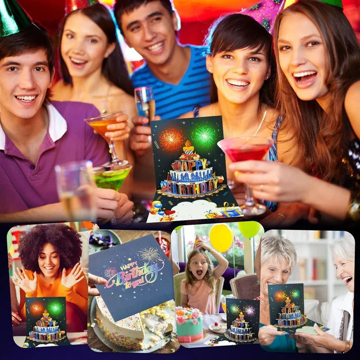 Birthday Greeting Card with 3D Pop-Up Cake and LED Lights, Sound  Effects