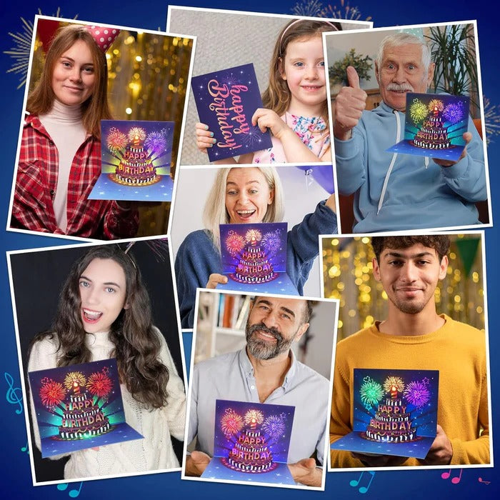 Birthday Greeting Card with 3D Pop-Up Cake and LED Lights, Sound  Effects