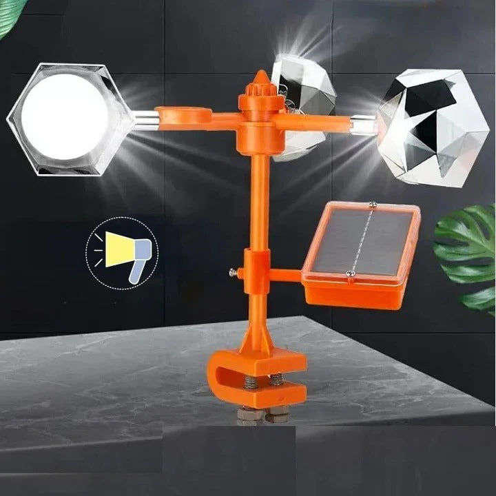 Bird Repeller with Wind-Driven Rotating Mirrors and Motion-Activated Predator Sounds, Solar  Powered