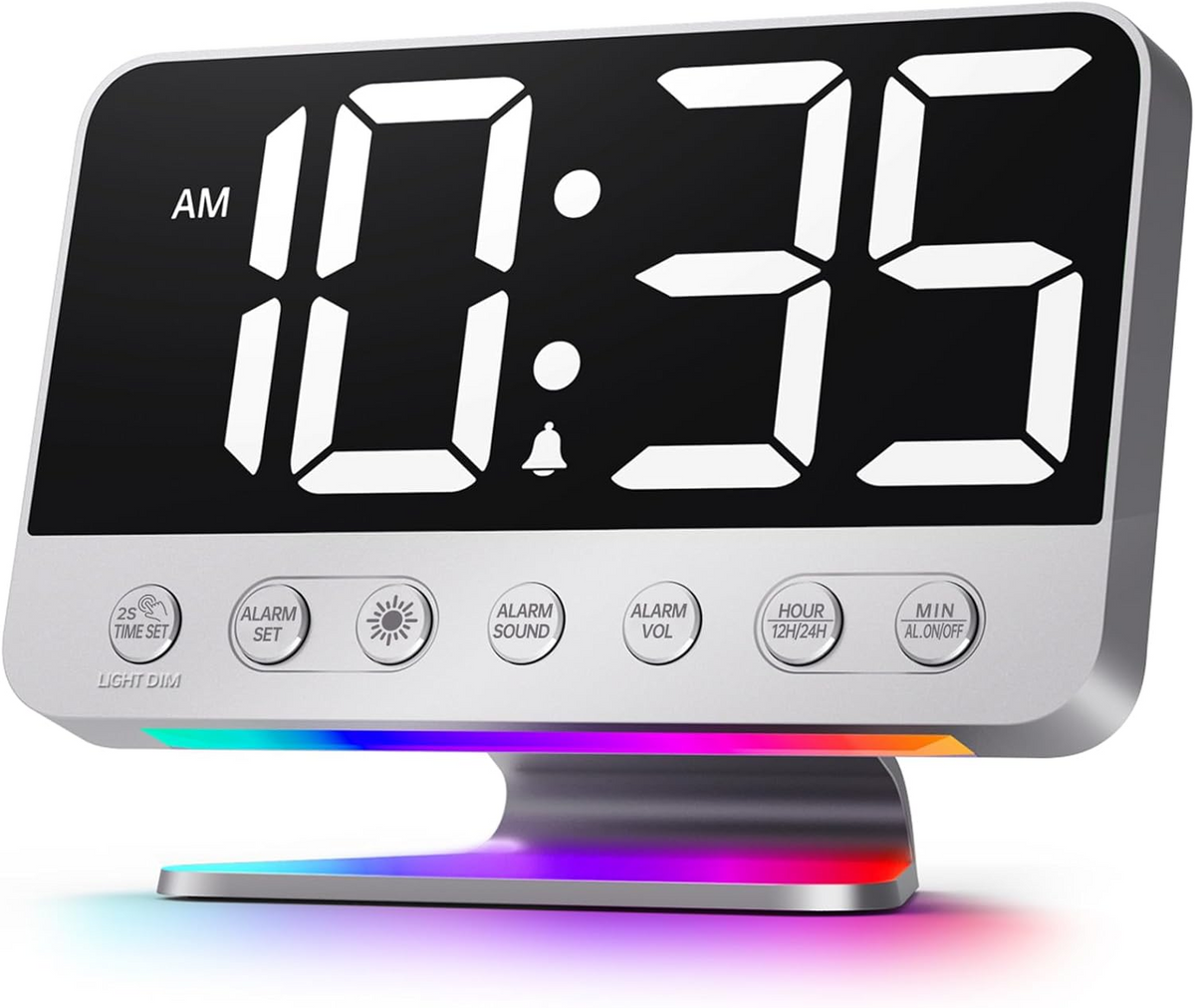 Digital Alarm Clock with Battery Backup and Phone Charging, 2-Inch Large Display