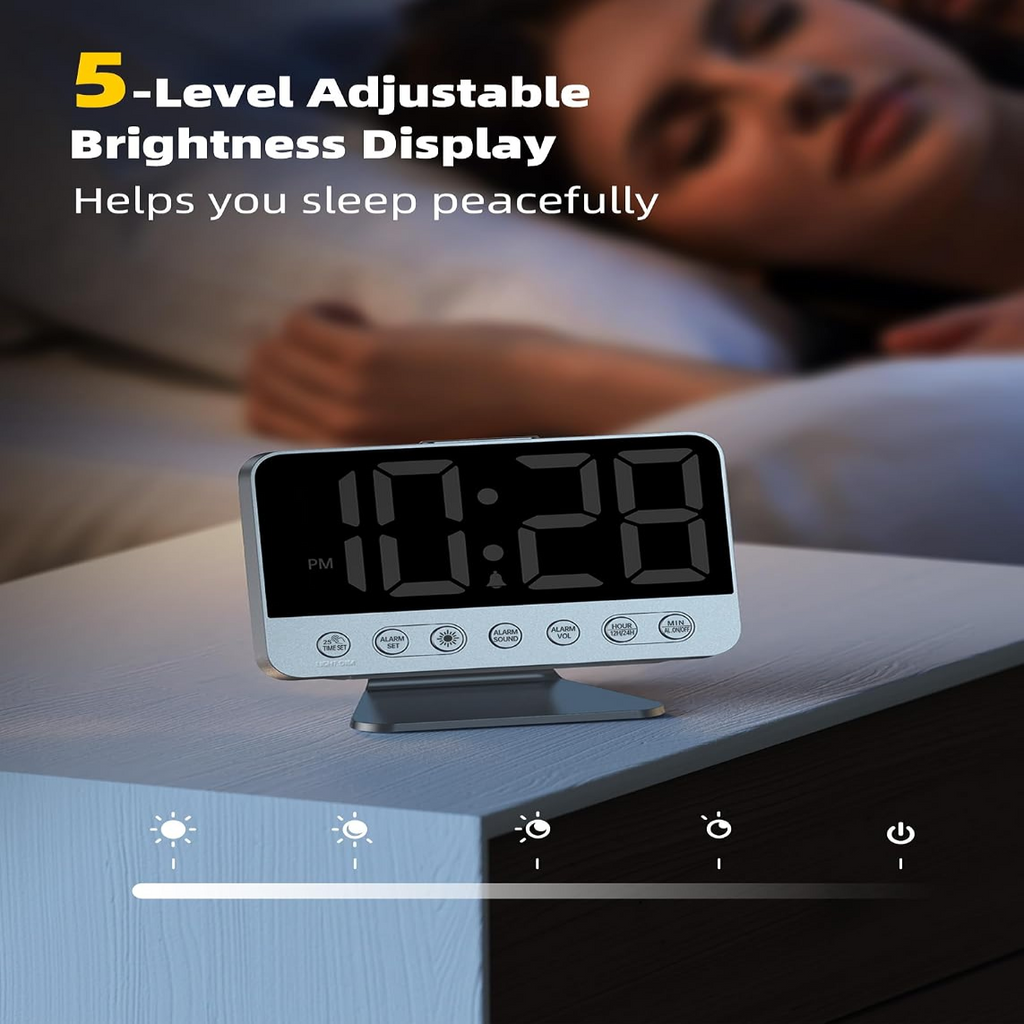 Digital Alarm Clock with Battery Backup and Phone Charging, 2-Inch Large Display