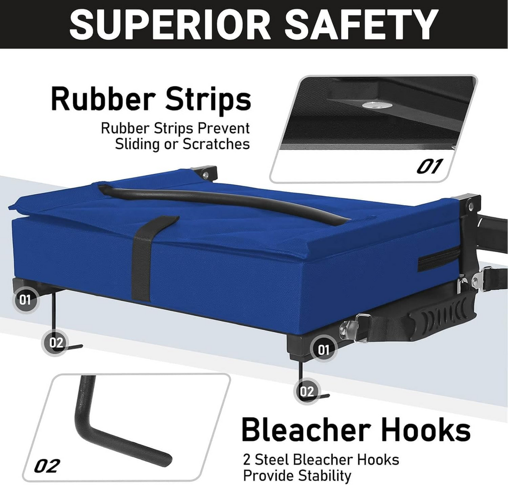 Folding Stadium Seat with Angled Back Support and Adjustable Shoulder Strap for Bleachers