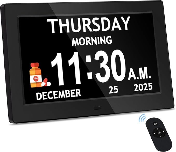 Activity Reminder Clock with Eight Daily Icons and Large Text Display