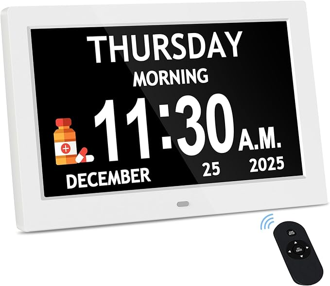 Activity Reminder Clock with Eight Daily Icons and Large Text Display