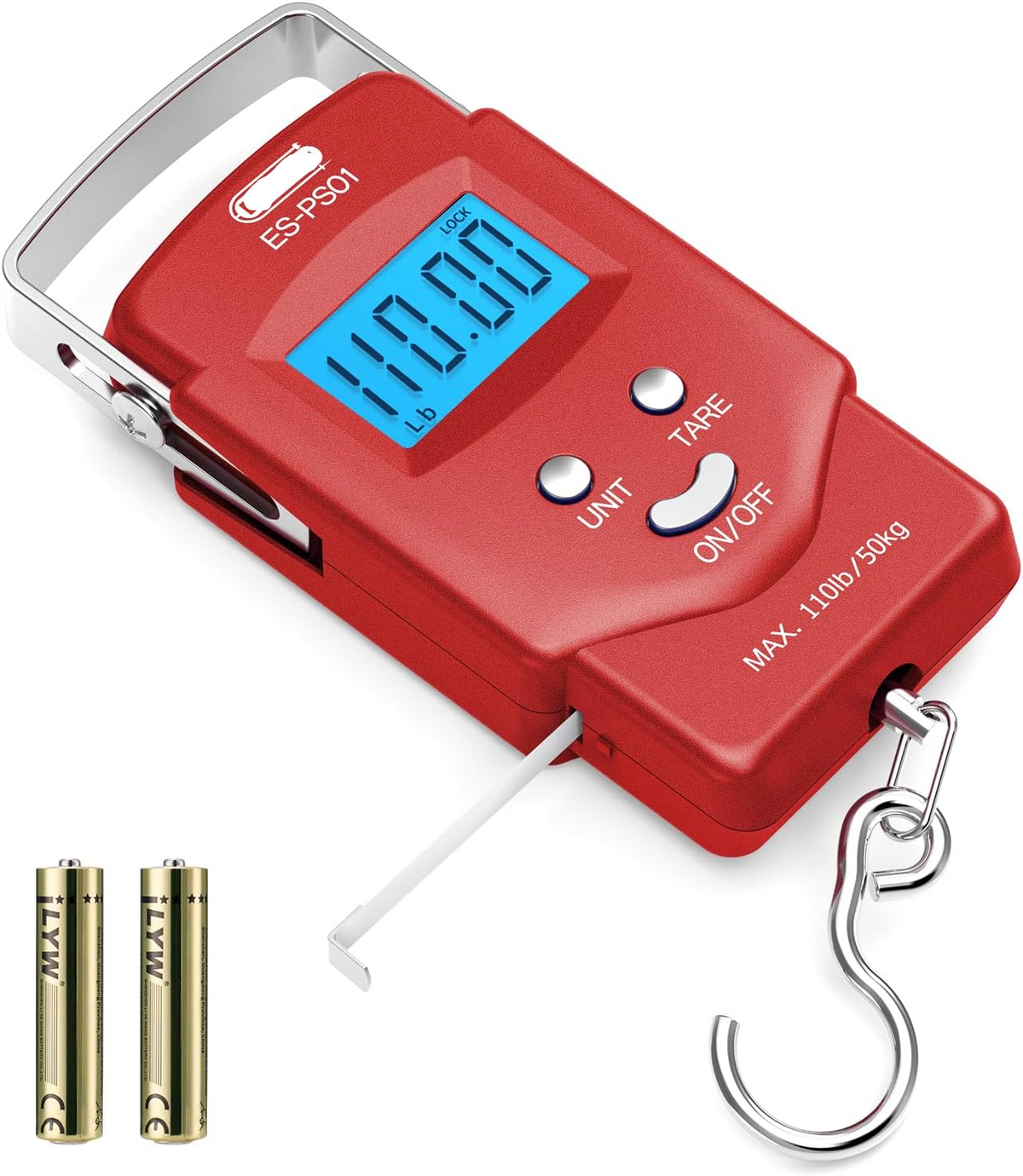 Digital Hanging Scale with Integrated Tape Measure and Blue LCD Display, 110lb Capacity