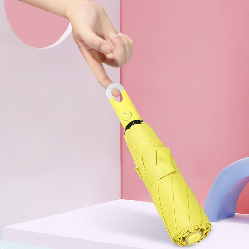 Button Activated Umbrella with 360 Degree Rotating Handle and Hook Storage  Design
