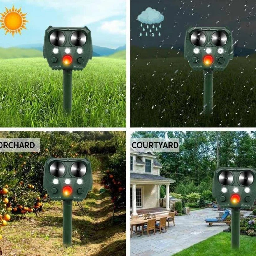 Animal Ultrasonic Repellent with Motion Sensor and Solar Power, 110° Range 26 Ft