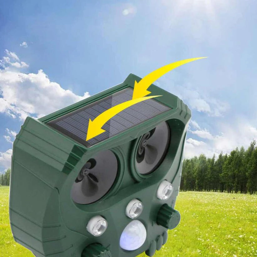 Animal Ultrasonic Repellent with Motion Sensor and Solar Power, 110° Range 26 Ft