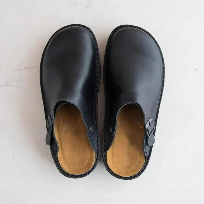 Genuine Leather Men's Slippers with Orthotic Support