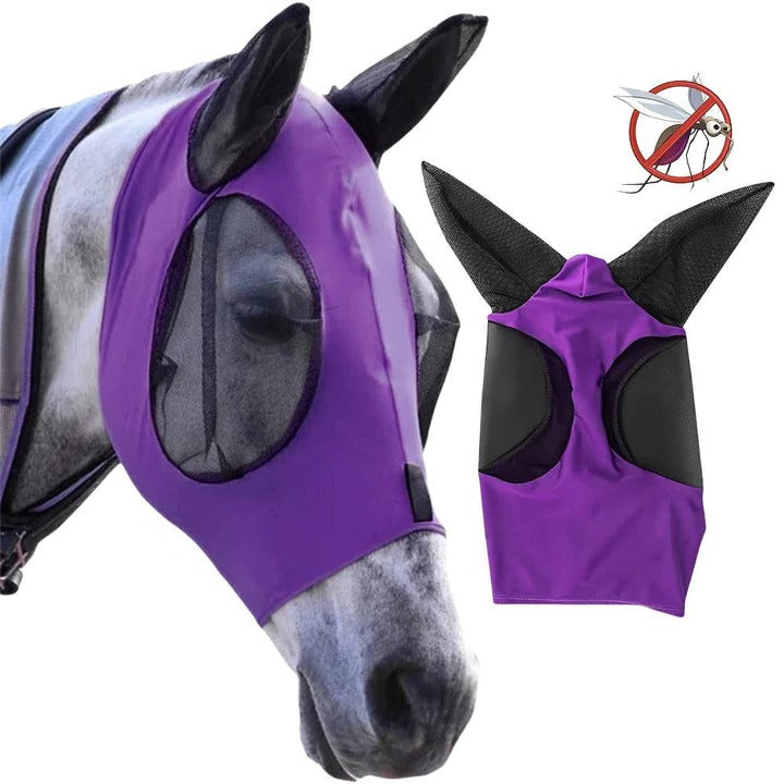 Horse Fly Mask with Mesh Face Coverage and UV Protection, Stretchy Elastic  Fit