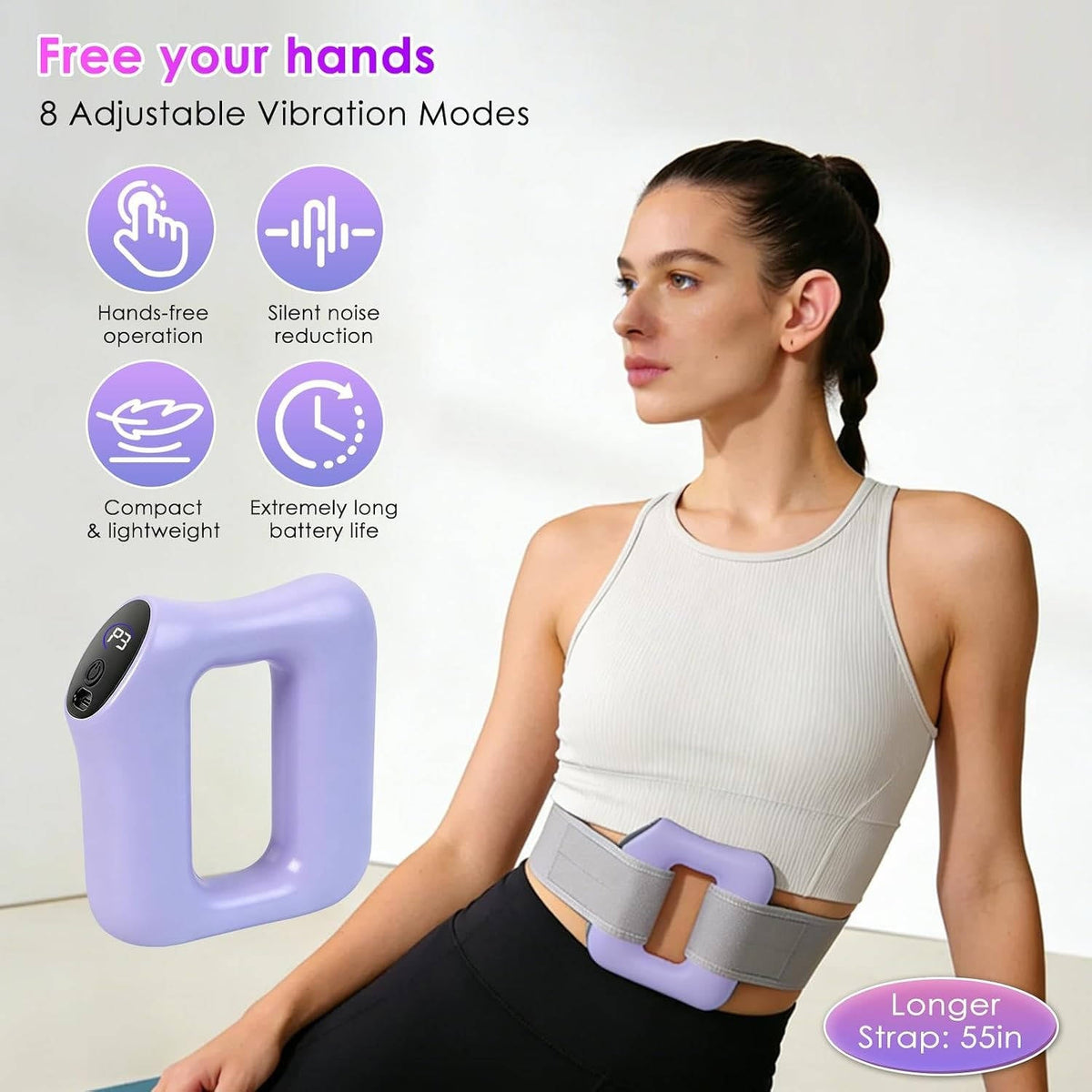 Electric Full Body Fascia Ring Massager with Adjustable Strap, 8 Vibration Modes for Belly, Back, Legs and Waist