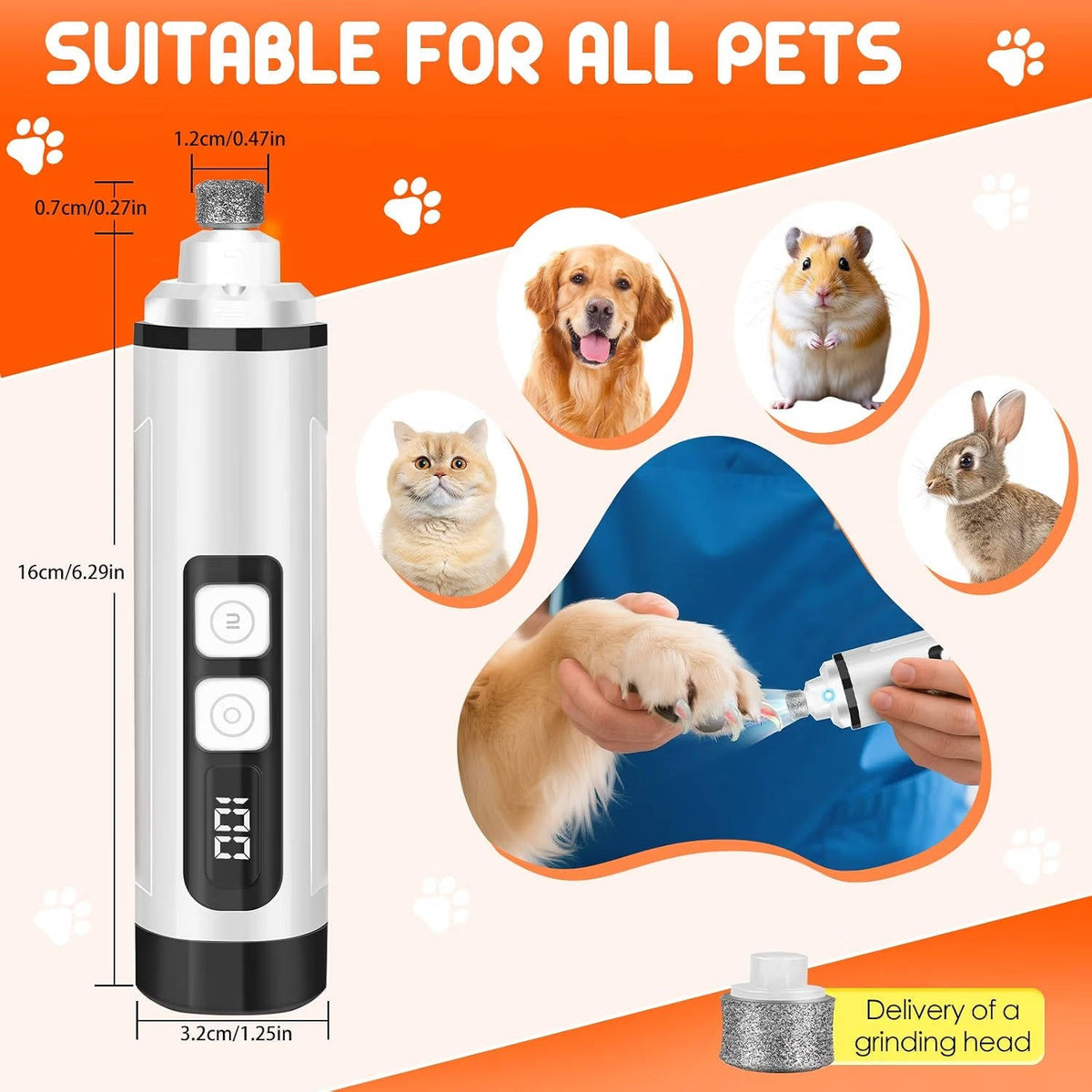 Electric Dog Nail Grinder, 3 Speed Quiet Pet Nail Clipper with LED Lights for Small, Medium and Large Dogs and Cats