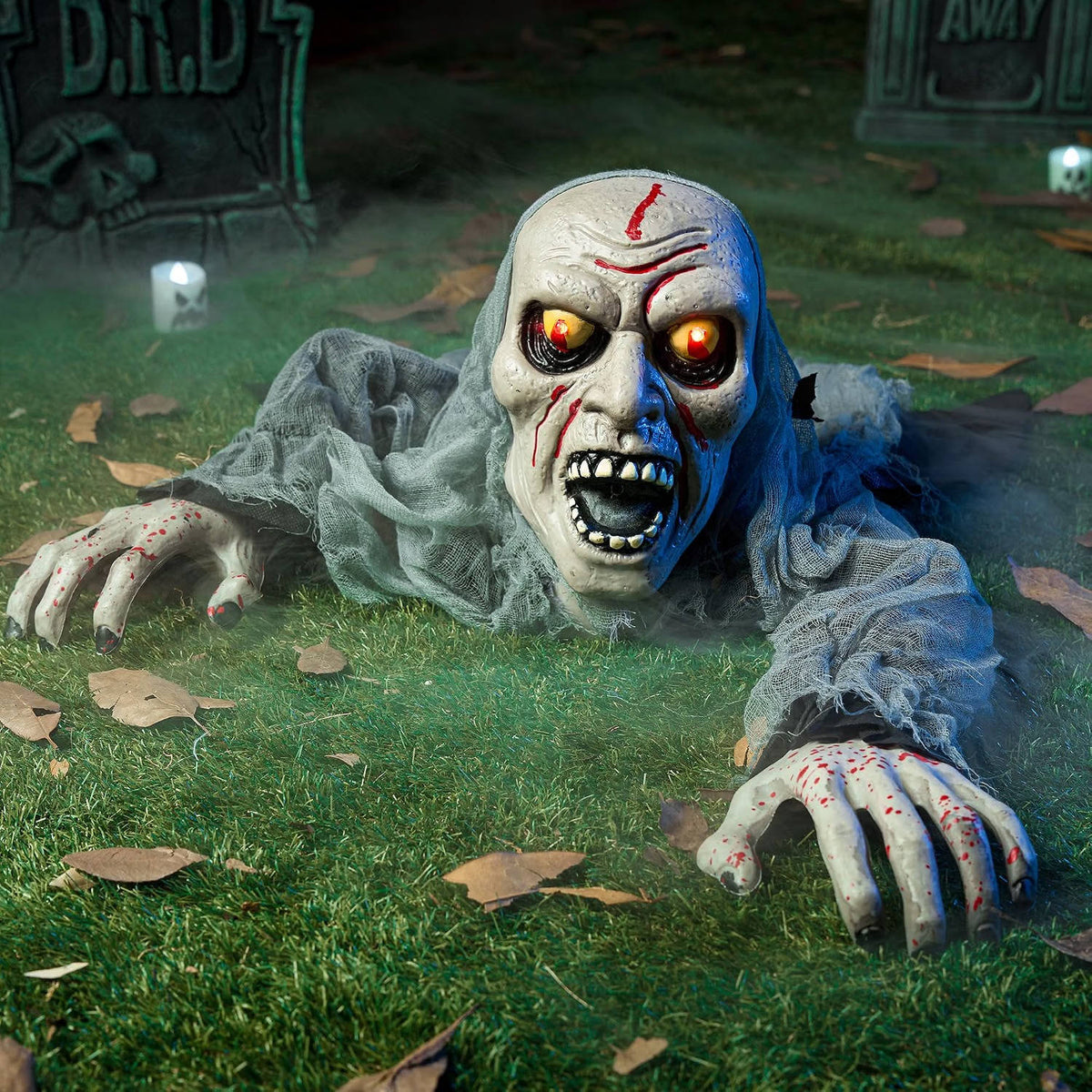 Halloween Groundbreaker, Light Up Eyes and Creepy Sound with IR Sensor for Outdoor Lawn, Graveyard and Haunted House Decor