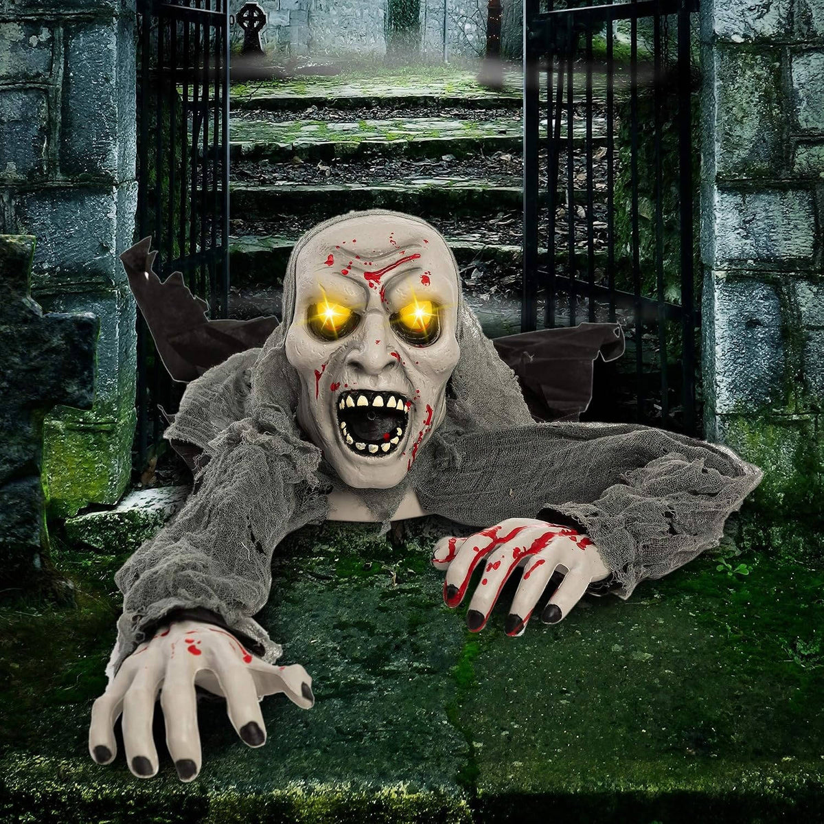 Halloween Groundbreaker, Light Up Eyes and Creepy Sound with IR Sensor for Outdoor Lawn, Graveyard and Haunted House Decor