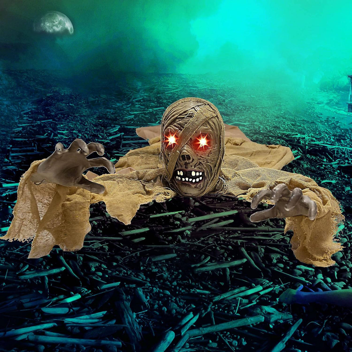 Halloween Groundbreaker, Light Up Eyes and Creepy Sound with IR Sensor for Outdoor Lawn, Graveyard and Haunted House Decor