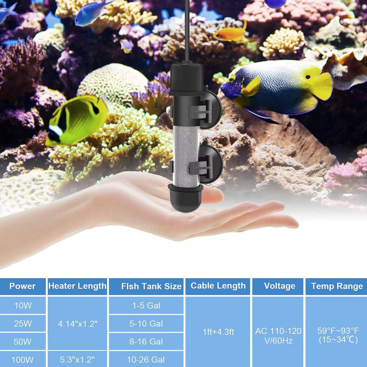 Aquarium Betta Heater, Submersible Fish Tank Heater, 10W 25W 50W 100W with LED Digital Display for Freshwater and Saltwater