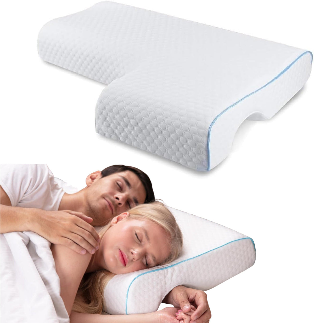 Couple Pillow with Memory Foam Arm Tunnel and Breathable Knit Cover, Machine Washable
