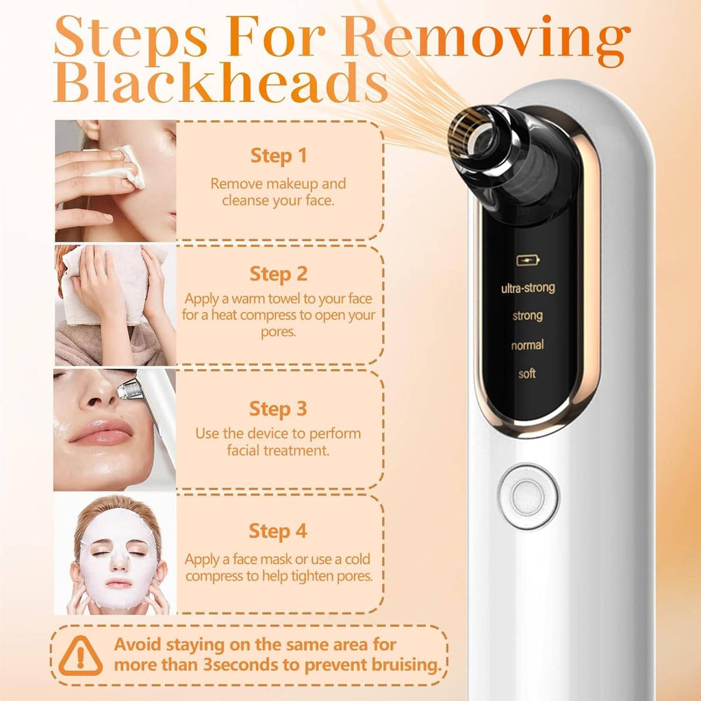 Blackhead Remover Pore Vacuum, Black Head Remover for Face with LCD Screen, 4 Suction Levels and 5 Replaceable Heads