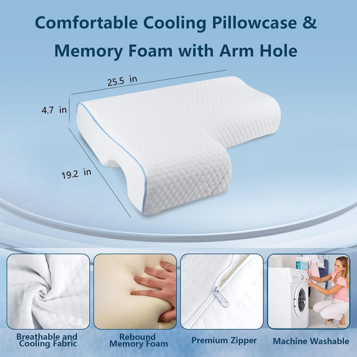 Couple Pillow with Memory Foam Arm Tunnel and Breathable Knit Cover, Machine Washable