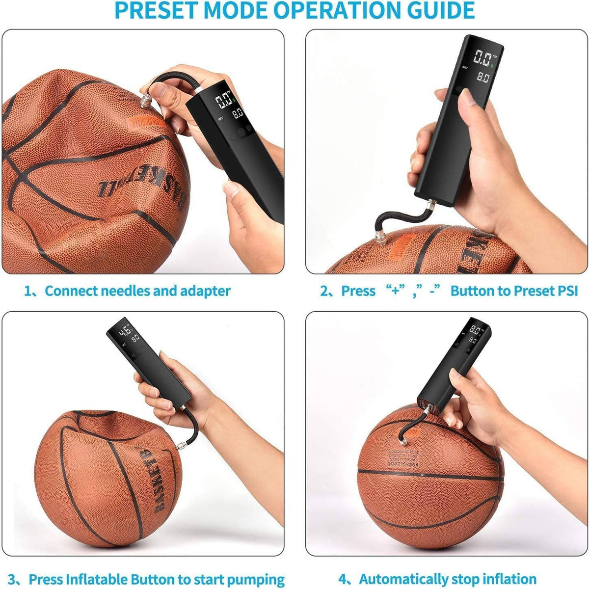 Electric Fast Ball Pump, Precise Pressure Gauge and Digital LCD Display, for Football Basketball Volleyball
