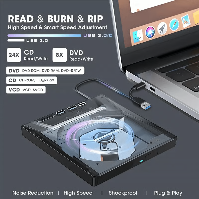 External Optical Drive with SD Card Slot and USB Hub for PC Mac  Laptops