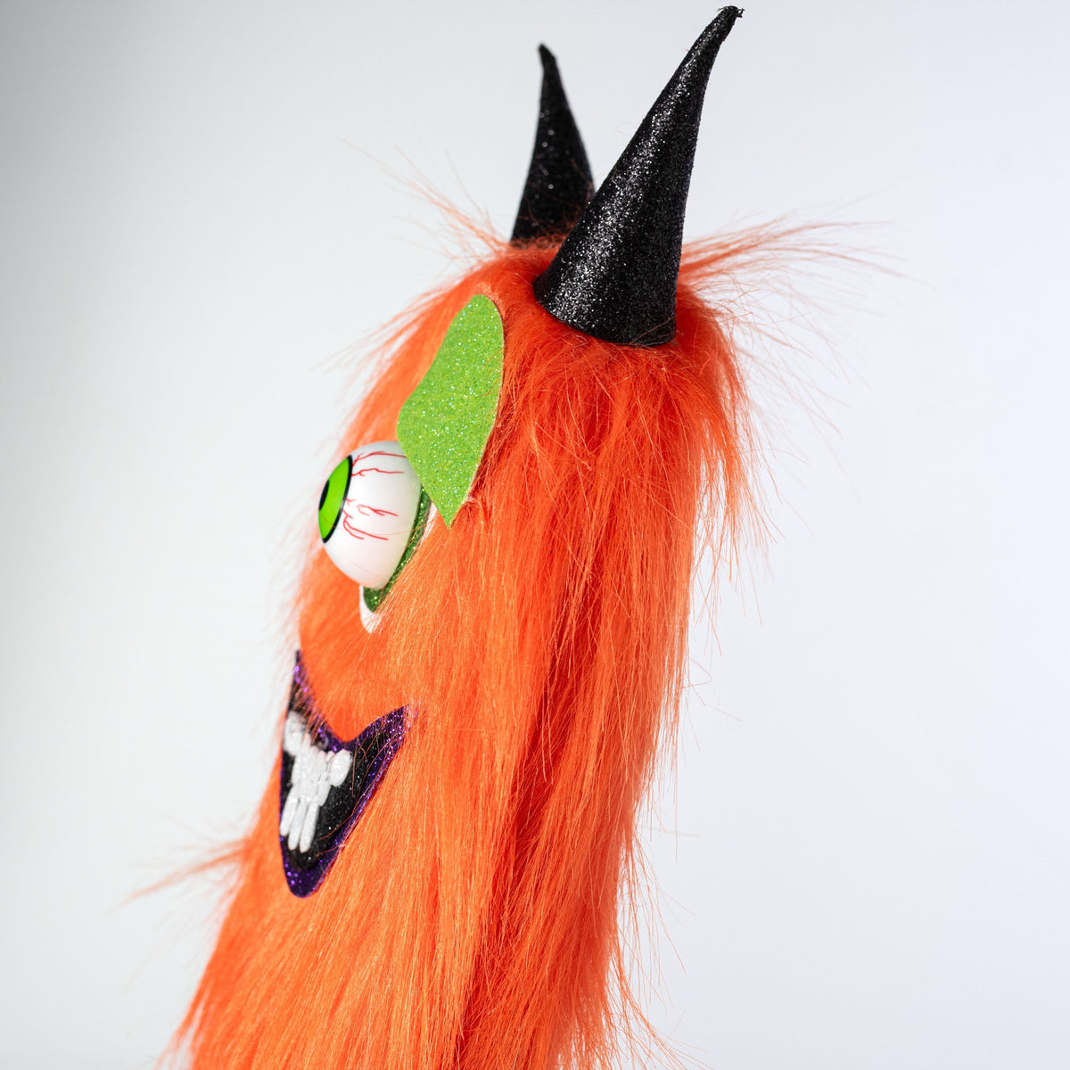 Artificial Furry Monster Eyeball Floral Spray with Orange Tinsel for Halloween Decor