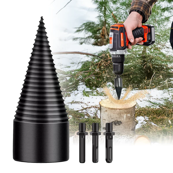Firewood Drill Bit with Threaded Splitting Head and Three Interchangeable  Shanks