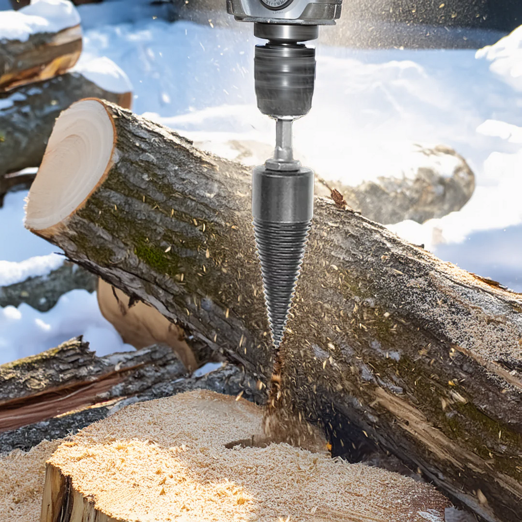 Firewood Drill Bit with Threaded Splitting Head and Three Interchangeable  Shanks