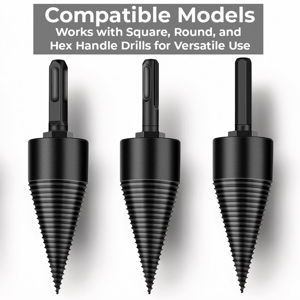 Firewood Drill Bit with Threaded Splitting Head and Three Interchangeable  Shanks