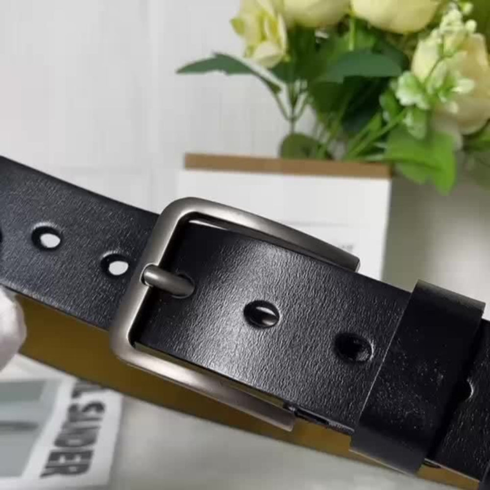 Adjustable Leather Belt with Metal Pin Buckle, Black and Brown