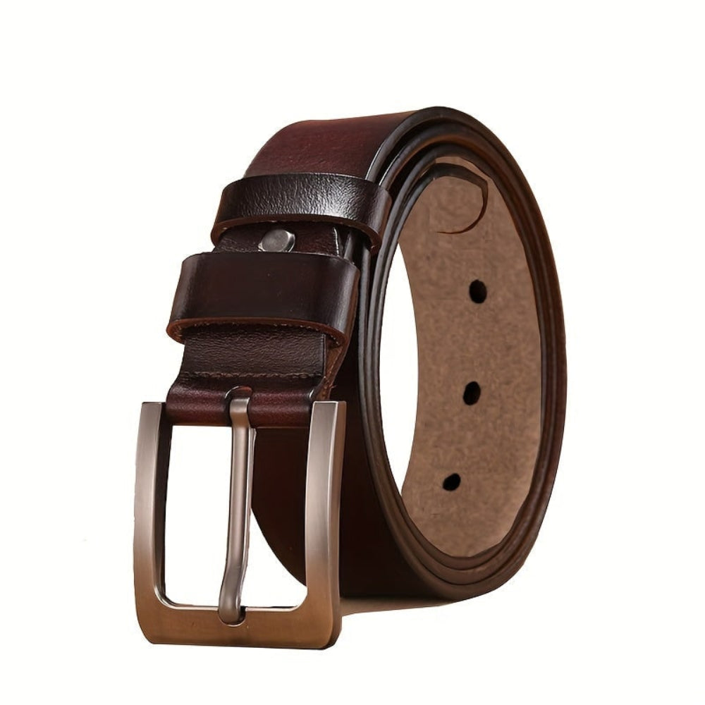 Adjustable Leather Belt with Metal Pin Buckle, Black and Brown