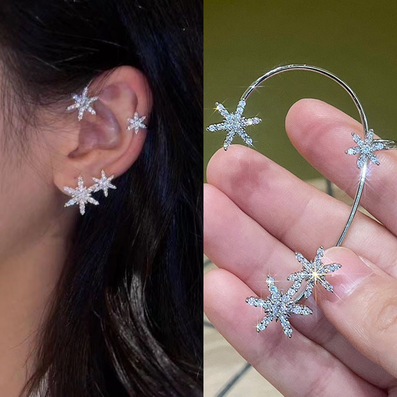 Clip on Earrings with Adjustable Tension and Cubic Zirconia Accents, Butterfly Leaf Star