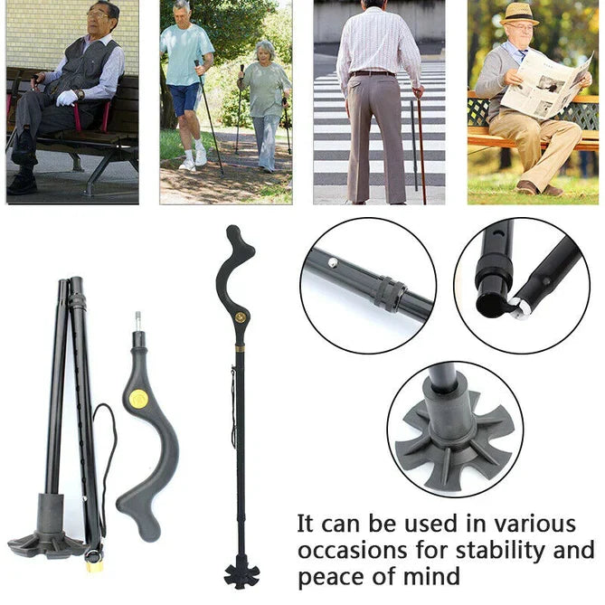 Adjustable Walking Stick with Ergonomic Grip and 360-Degree Tip, 12 Height Settings