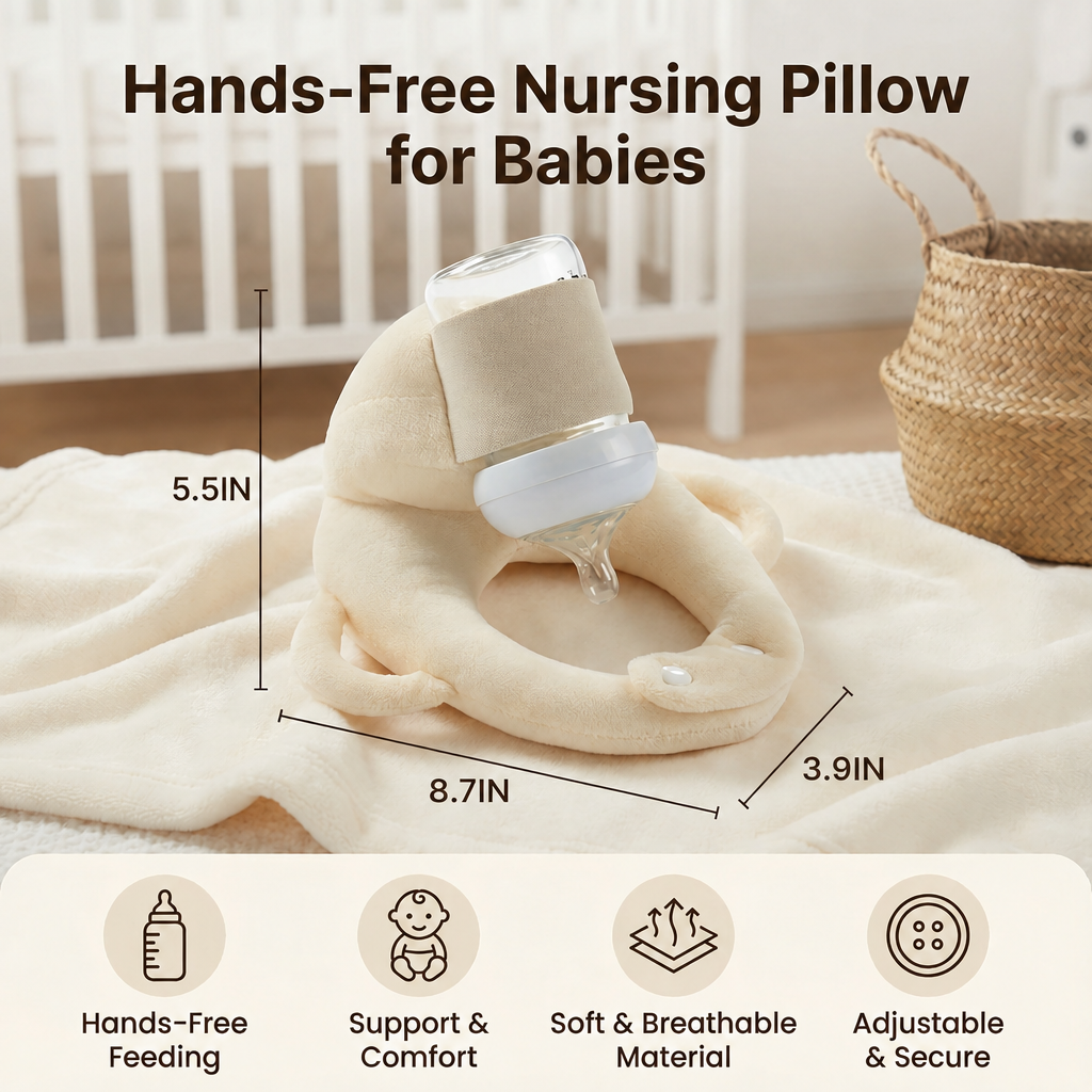 Bottle Feeding Pillow with Curved Holder and Breathable Mesh, Hands-Free Support